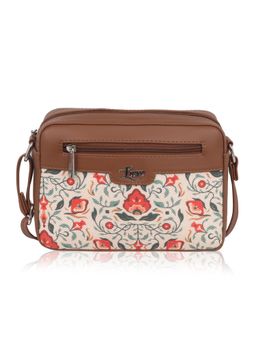 LIVRO - Alipo Womens Vegan Leather Floral Jute Printed Sling Bag with Adjustable Strap-Cream (M)