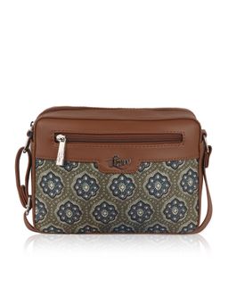 LIVRO - Alipo Womens Vegan Leather Floral Jute Printed Sling Bag with Adjustable Strap-Olive (M)