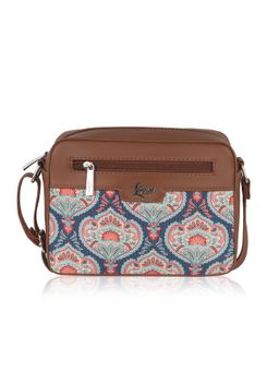 LIVRO - Alipo Womens Vegan Leather Floral Jute Printed Sling Bag with Adjustable Strap-Blue (M)