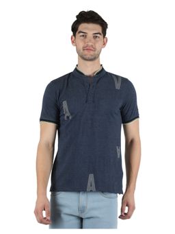 Monte Carlo - Men Dark Blue Cotton Blend Half Sleeve Printed T-shirt