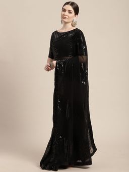 VAIRAGEE - Black Embellished Sequinned Celebrity Saree with Unstitched Blouse