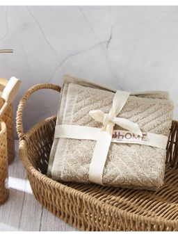 Fabindia - Beige Cotton Woven Face Towel (Set of 2) (M)