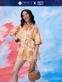 Twenty Dresses by Nykaa Fashion - Happi Space Orange Floral Oversized Shirt, Shorts (Set of 2)