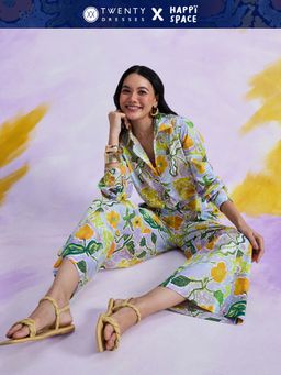 Twenty Dresses by Nykaa Fashion - Happi Space Purple Floral Oversized Shirt & Pant (Set of 2)