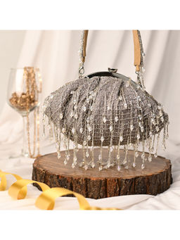 sugarcrush - Grey Soft Pouch Pearl Tassel with Handle