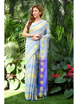 Beatitude - Grey Handloom Cotton Silk Saree with Unstitched Blouse