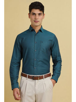 Allen Solly - Men Green Slim Fit Textured Full Sleeves Formal Shirt