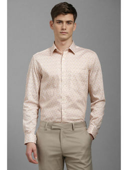 Louis Philippe - Men Beige Classic Fit Print Full Sleeves Formal Shirt