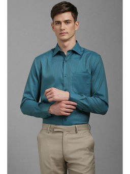 Louis Philippe - Men Teal Classic Fit Printed Full Sleeves Formal Shirt