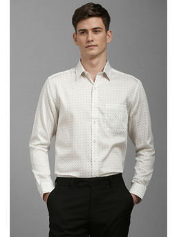 Louis Philippe - Men Cream Slim Fit Print Full Sleeves Formal Shirt
