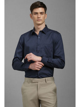 Louis Philippe - Men Navy Blue Slim Fit Print Full Sleeves Formal Shirt