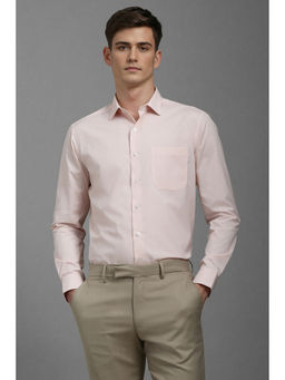 Louis Philippe - Men Peach Slim Fit Solid Full Sleeves Formal Shirt