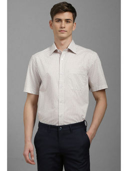 Louis Philippe - Men Cream Classic Fit Print Half Sleeves Formal Shirt