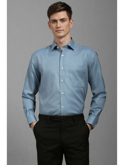 Louis Philippe - Men Blue Classic Fit Textured Full Sleeves Formal Shirt