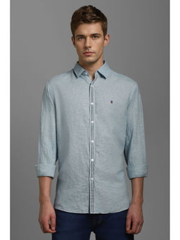 Louis Philippe - Men Light Blue Slim Fit Textured Full Sleeves Casual Shirt