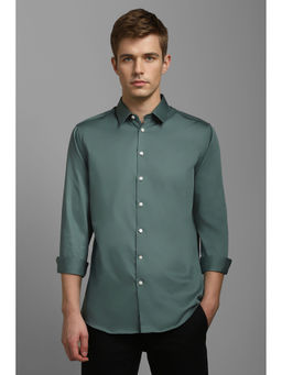 Louis Philippe - Men Green Slim Fit Solid Full Sleeves Casual Shirt