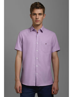 Louis Philippe - Men Lavender Slim Fit Textured Half Sleeves Casual Shirt
