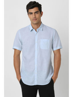 Peter England - Men Light Blue Slim Fit Print Shirt