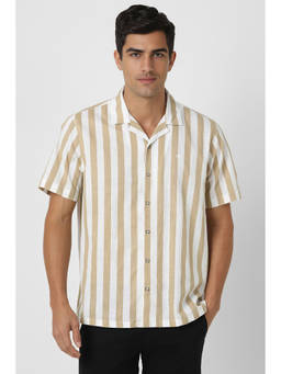 Peter England - Men White Regular Fit Stripe Shirt