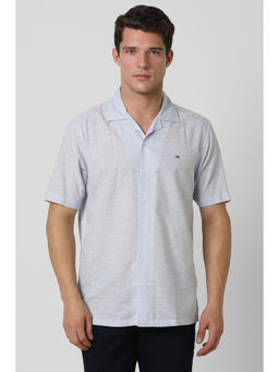 Peter England - Men Light Blue Regular Fit Print Shirt