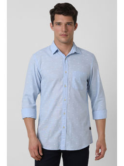 Peter England - Men Blue Slim Fit Textured Shirt