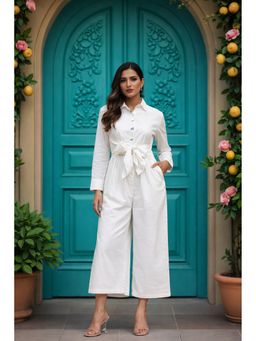 CUSTARD - Women White Embroidered Cotton Jumpsuit
