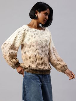 Magic Needles - Women Brown Acrylic Blend Textured Sweater