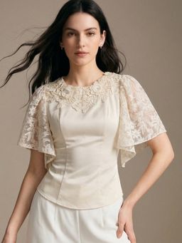 Outzidr - Women Beige Polyester Textured Top