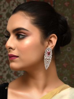 AG'S - Silver Plated Ruby Stone & American Diamond Earring