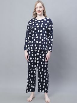 Kanvin - Navy Blue & White Conversational Printed Pure Cotton Night Dress (Set of 2)