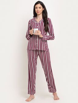 Kanvin - Maroon Striped Shirt & Pyjama (Set of 2)