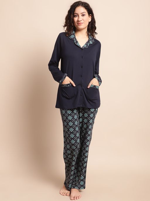 Buy Kanvin Navy Blue Modal Night Suit (Set of 2) Online