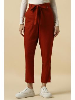 Allen Solly - Women Rust Regular Fit Textured Casual Trouser with Belt (Set of 2)