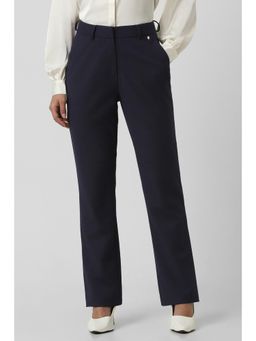 Van Heusen - Women Navy Blue Solid Formal Regular Fit Trouser