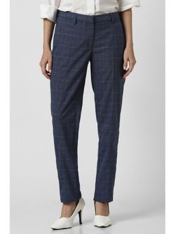Van Heusen - Women Blue Checks Formal Regular Fit Trouser