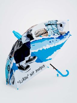 Little Surprise Box - White Blended Fabric Graphic Umbrella (7-12 Years)