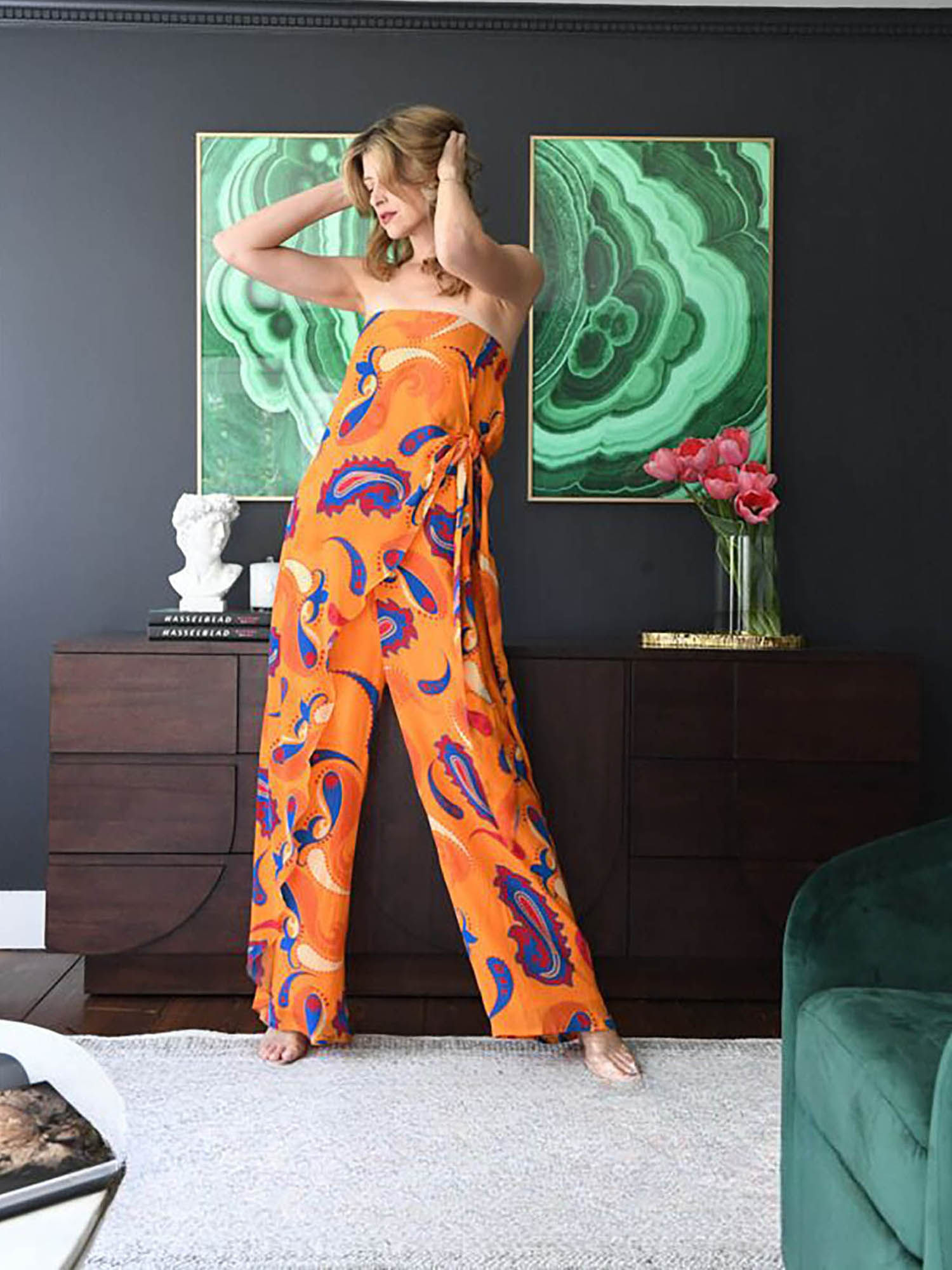 Buy Style Junkiie Mango Paisley Orange Wrap Jumpsuit Online