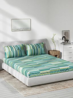 Ddecor Live Beautiful - Geometric Double Bedsheet With 2 Pillow Covers - Green