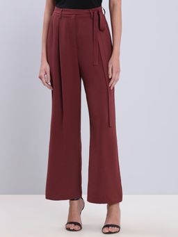 VERO MODA - Maroon Tie-Waist Relaxed Fit Trouser and Belt