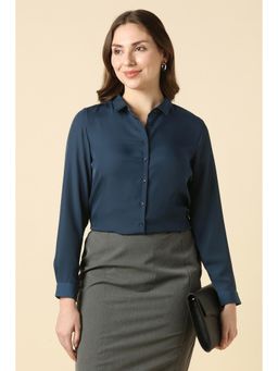 Allen Solly - Women Navy Blue Solid Long Sleeves Shirt