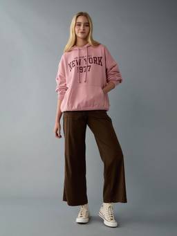 American Eagle - Women Brown High-Waisted Baggy Wide-Leg Trouser