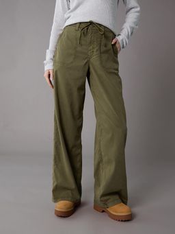 American Eagle - Women Olive High-Waisted Baggy Wide-Leg Trouser