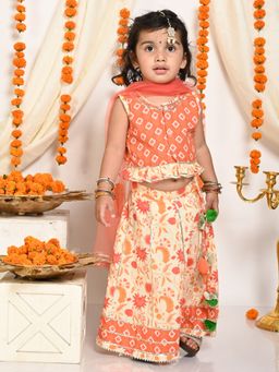 Lil Pitaara - Pure Cotton Infant Ethnic Lehenga and Choli Orange (Set of 3)