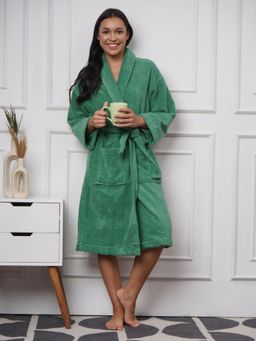 Creeva - Lavish Cotton Bathrobe Soft Terry, Lightweight & Cozy, Large, Glade Green