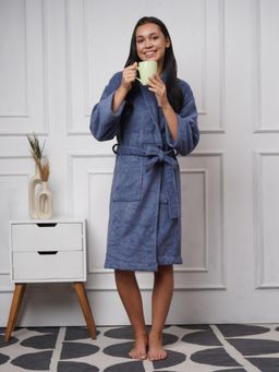 Creeva - Lavish Cotton Bathrobe Premium Terry, Stylish & Comfortable, Large, Wild Blue