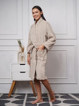 Creeva - Lavish Cotton Bathrobe Soft Feel, Relax Fit, Light Cream