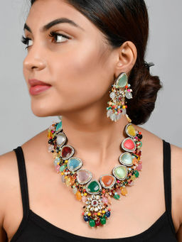 Silvermerc Designs - Jadau Multicolor Jewellery Set ( Set of 2)