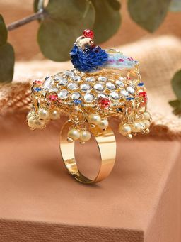 Zaveri Pearls - Multicolor Meenakari Peacock Inspired Kundan Revolving Finger Ring-ZPFK12915