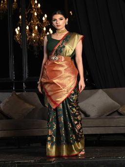 Beatitude - Green Soft Silk Saree Patola Weaving with Unstitched Blouse