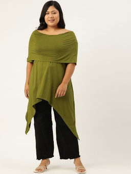 theRebelinme - Women's Green Off-shoulder Asymmetrical Longline Top